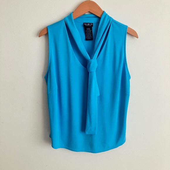 Sleeveless Aqua Top with Neck Tie - Picture 1 of 6